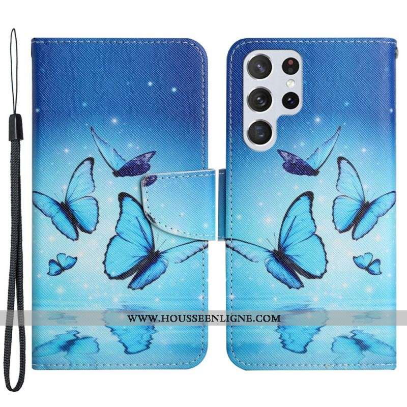 Housse Samsung Galaxy S22 Ultra 5G Papillons Bleus