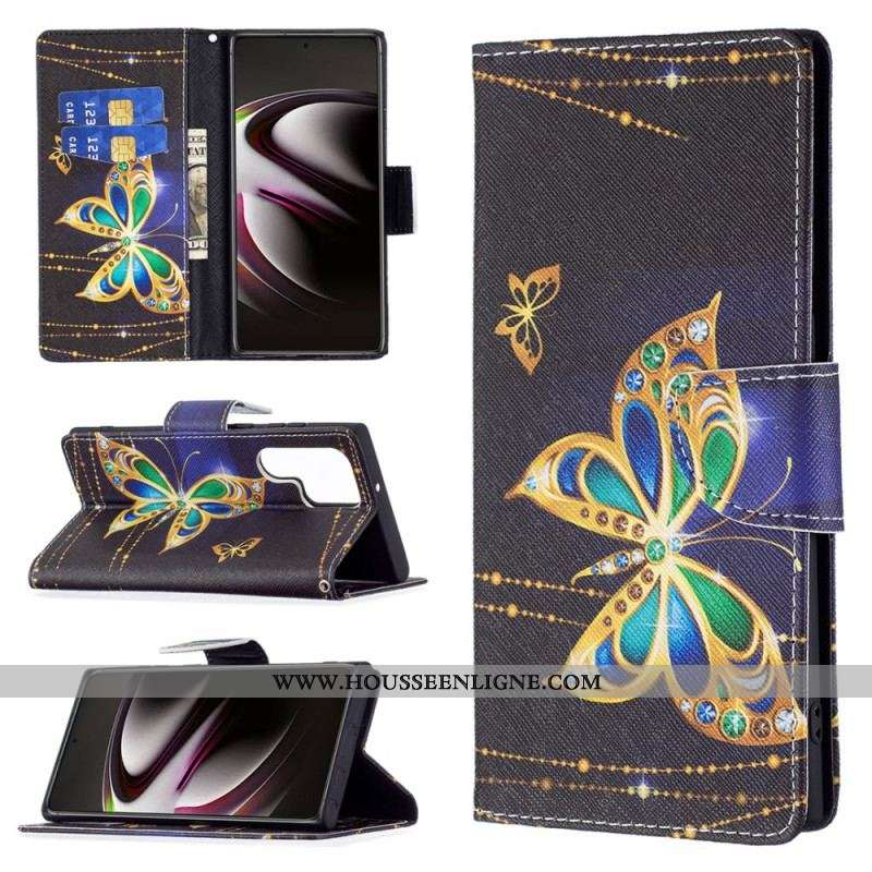 Housse Samsung Galaxy S22 Ultra 5G Papillons Dorés