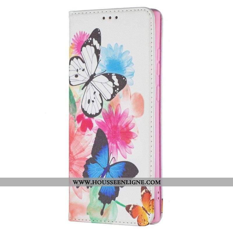 Housse Samsung Galaxy S22 Ultra 5G Papillons et Fleurs Peints