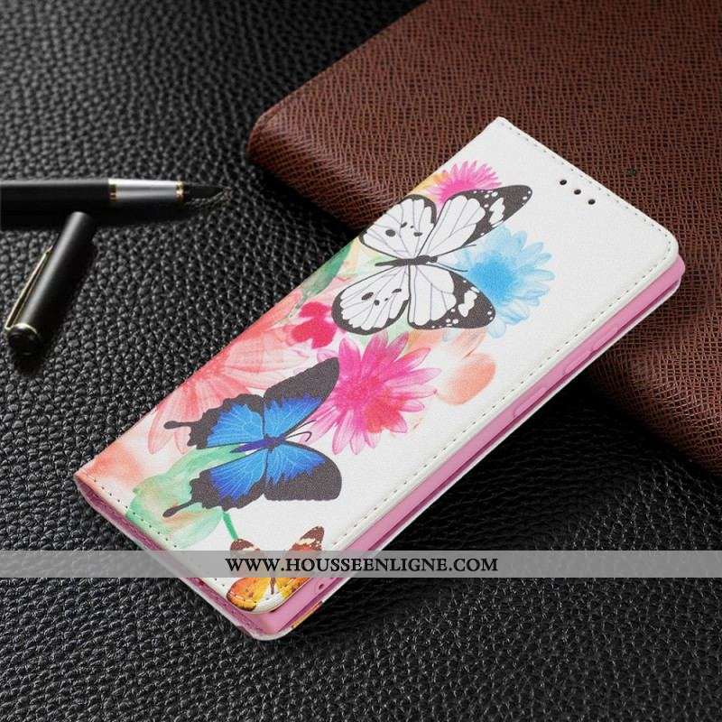 Housse Samsung Galaxy S22 Ultra 5G Papillons et Fleurs Peints