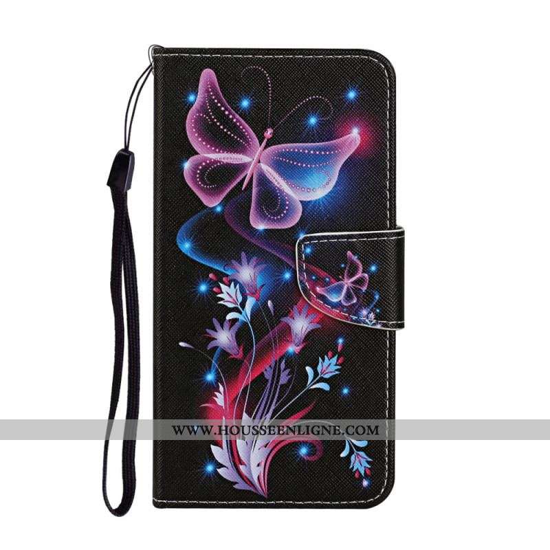 Housse Samsung Galaxy S22 Ultra 5G Papillons et Lanière