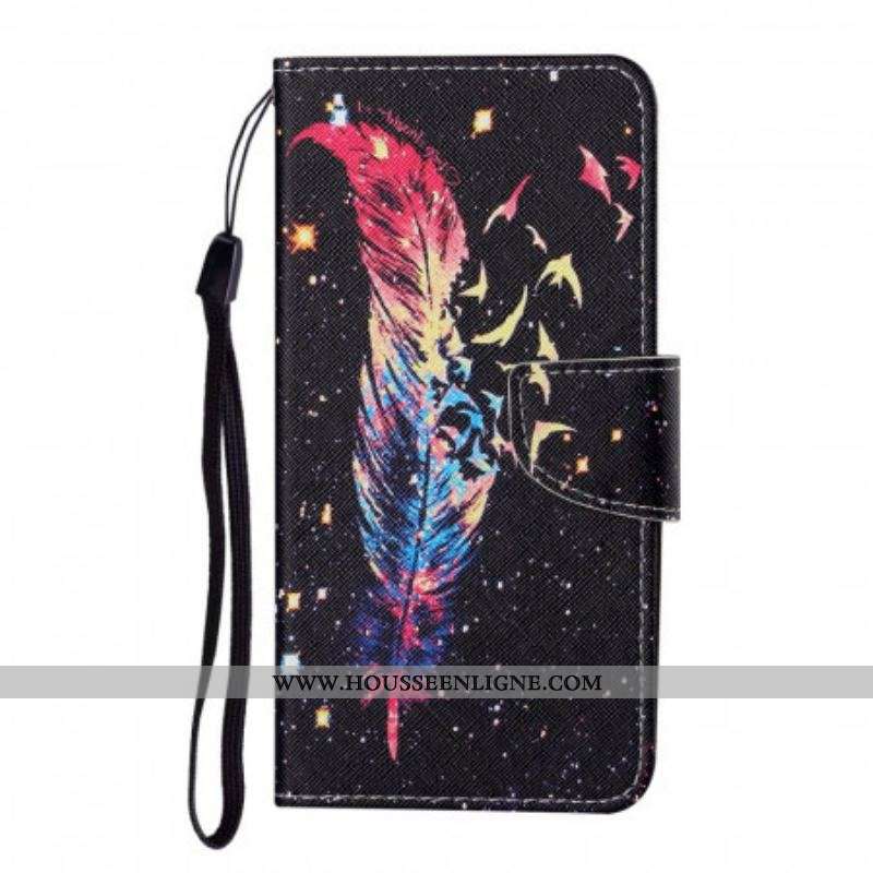 Housse Samsung Galaxy S22 Ultra 5G Plume Colorée à Lanière