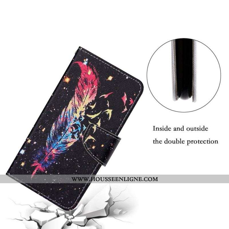 Housse Samsung Galaxy S22 Ultra 5G Plume Colorée à Lanière