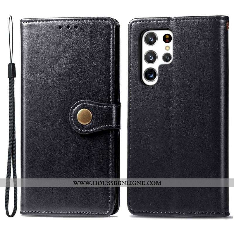 Housse Samsung Galaxy S22 Ultra 5G Simili Cuir et Fermoir Vintage