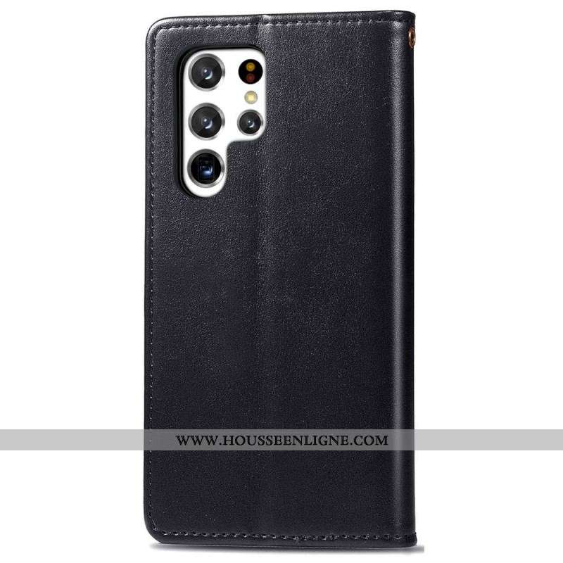 Housse Samsung Galaxy S22 Ultra 5G Simili Cuir et Fermoir Vintage
