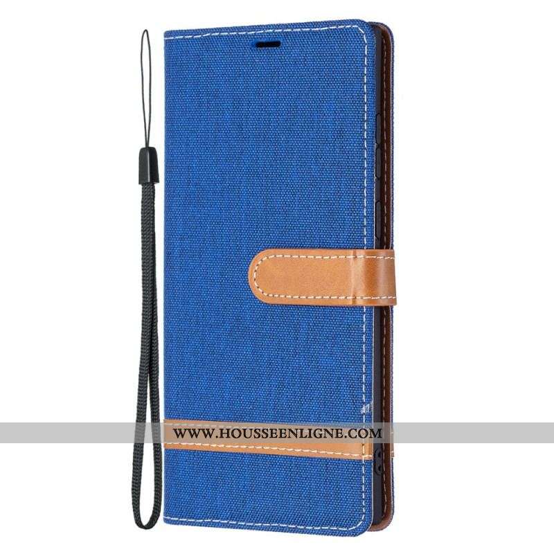Housse Samsung Galaxy S22 Ultra 5G Tissu et Effet Cuir à Lanière