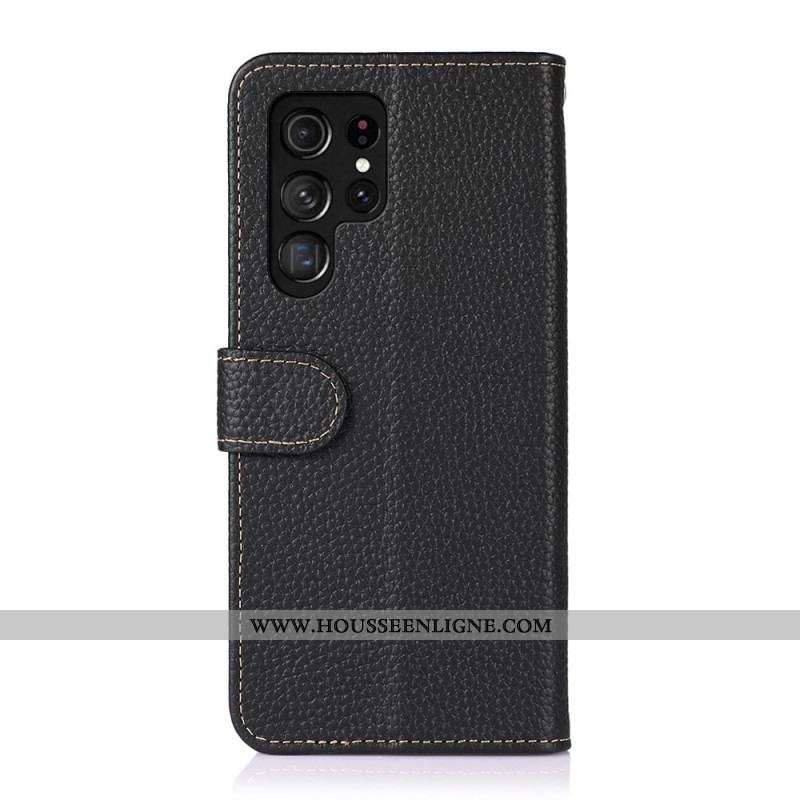 Housse Samsung Galaxy S22 Ultra 5G Véritable Cuir Litchi KHAZNEH