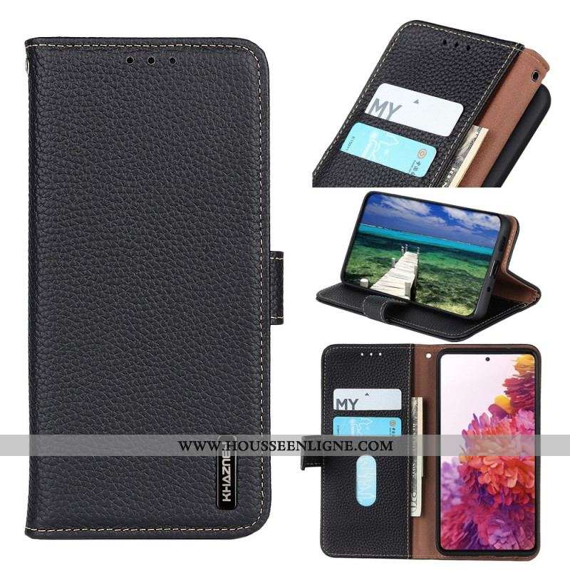 Housse Samsung Galaxy S22 Ultra 5G Véritable Cuir Litchi KHAZNEH