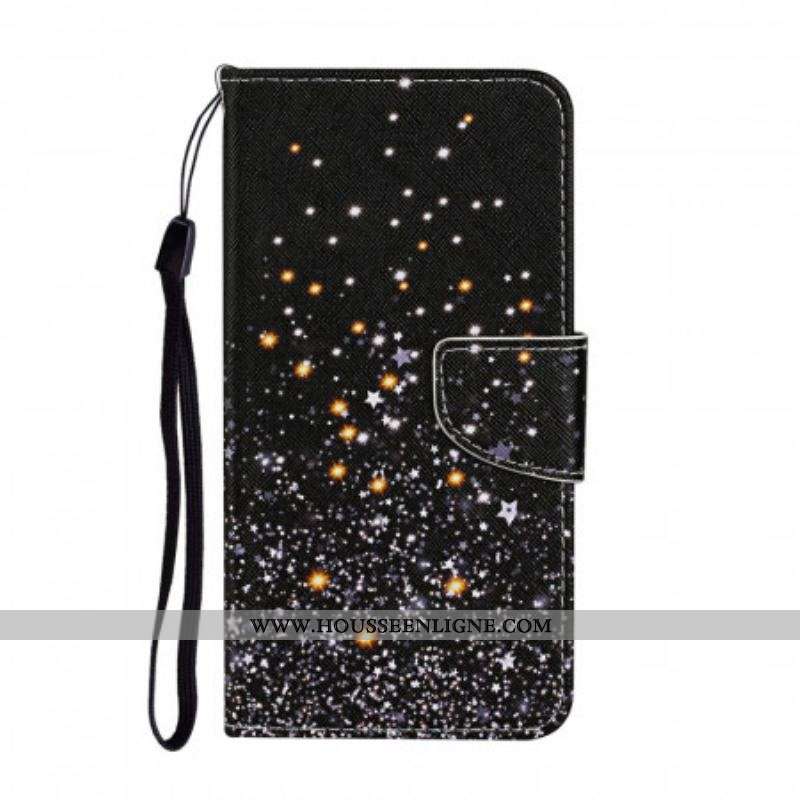 Housse Samsung Galaxy S22 Ultra 5G Étoiles et Paillettes avec Lanière