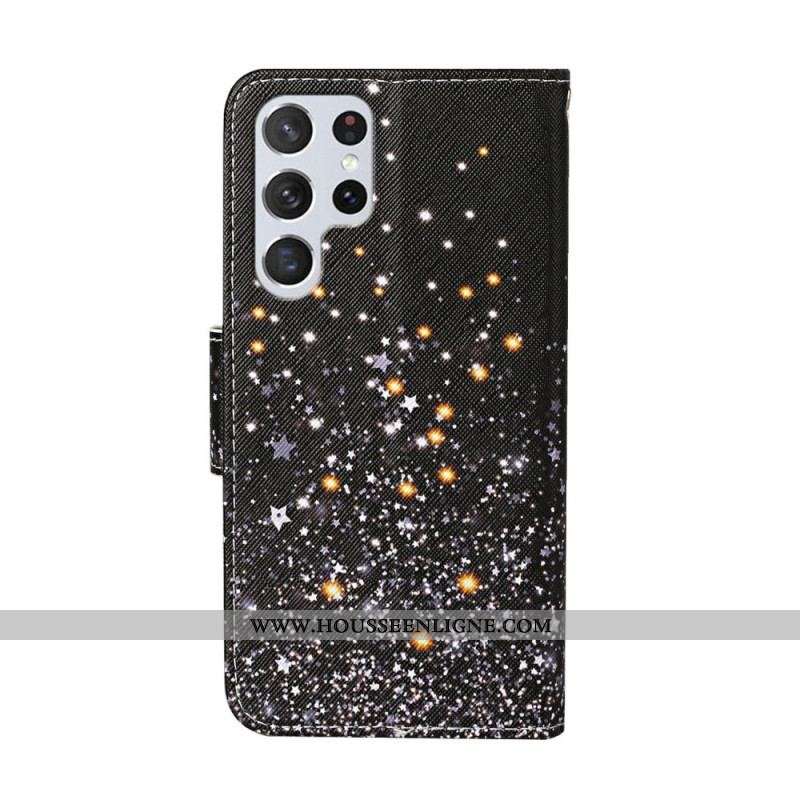 Housse Samsung Galaxy S22 Ultra 5G Étoiles et Paillettes avec Lanière
