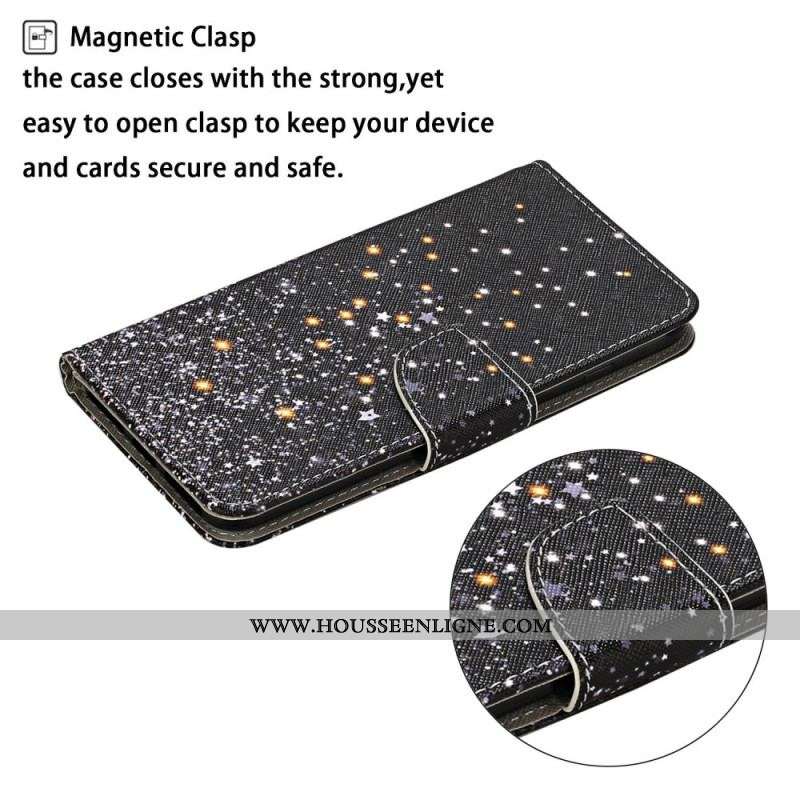 Housse Samsung Galaxy S22 Ultra 5G Étoiles et Paillettes avec Lanière