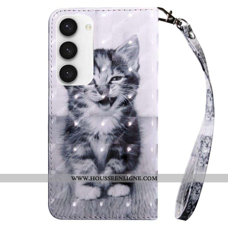 Housse Samsung Galaxy S23 5G Chaton Gris à Lanière