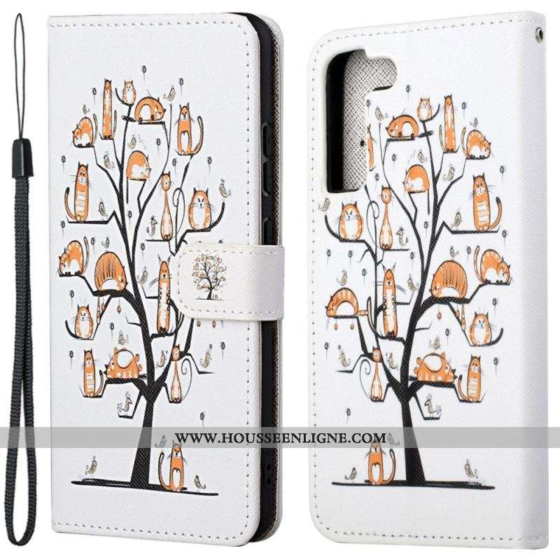 Housse Samsung Galaxy S23 5G Chats dans l'Arbre à Lanière