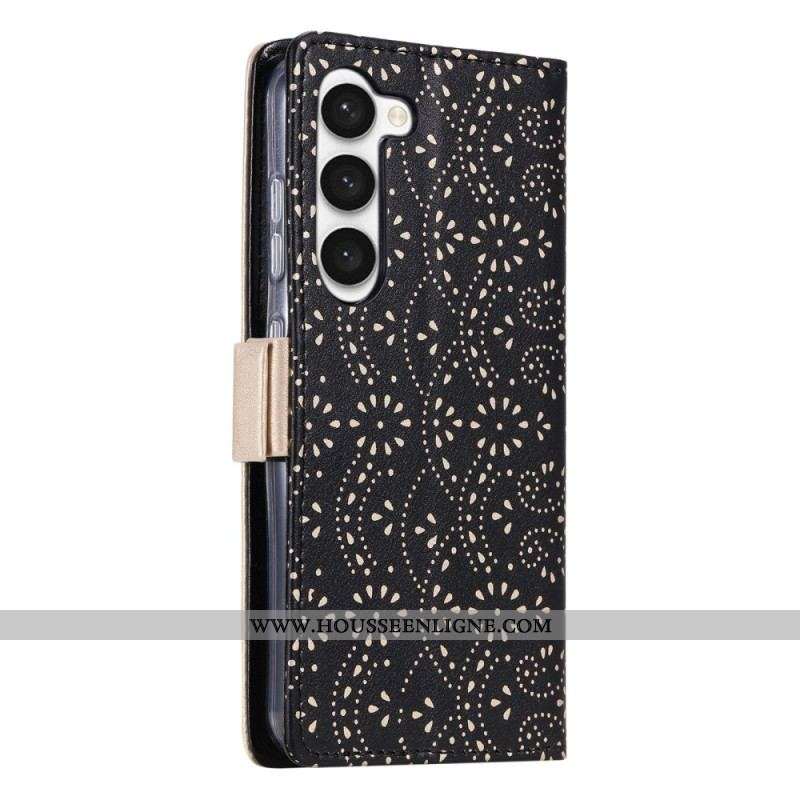 Housse Samsung Galaxy S23 5G Dentelle Porte-Monnaie à Lanière