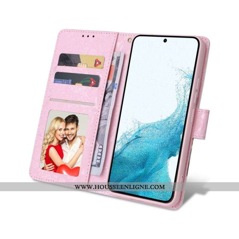 Housse Samsung Galaxy S23 5G Fleurs RFID avec Lanière