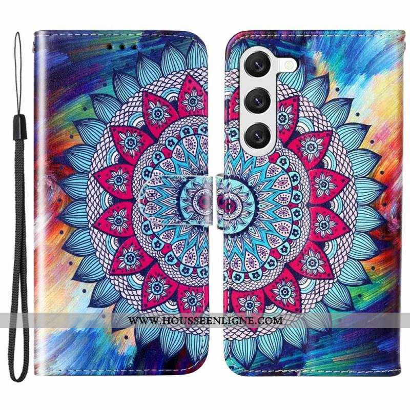 Housse Samsung Galaxy S23 5G Mandala Coloré à Lanière