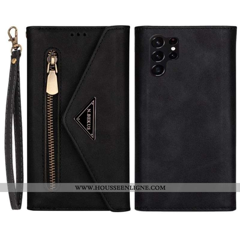 Housse Samsung Galaxy S23 5G Multi-Cartes avec Lanière et Bandoulière