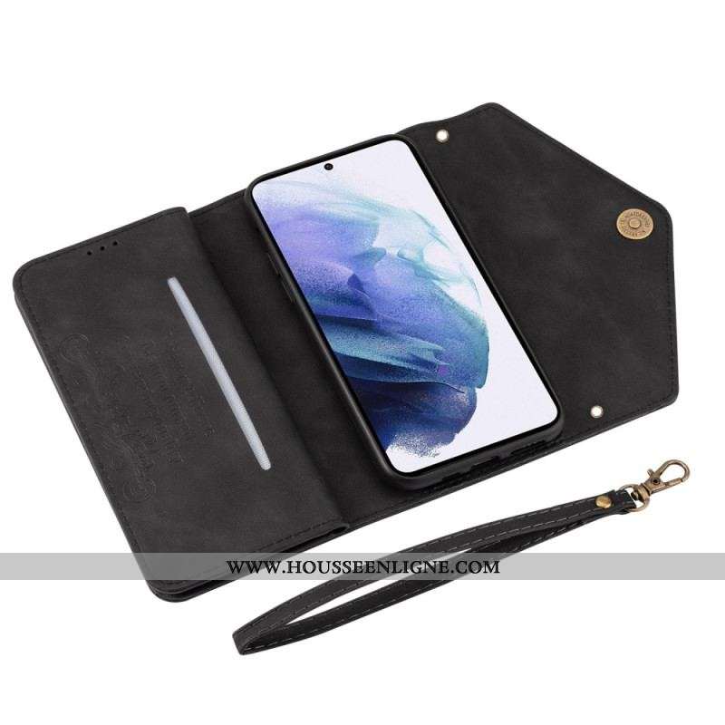 Housse Samsung Galaxy S23 5G Multi-Cartes avec Lanière et Bandoulière