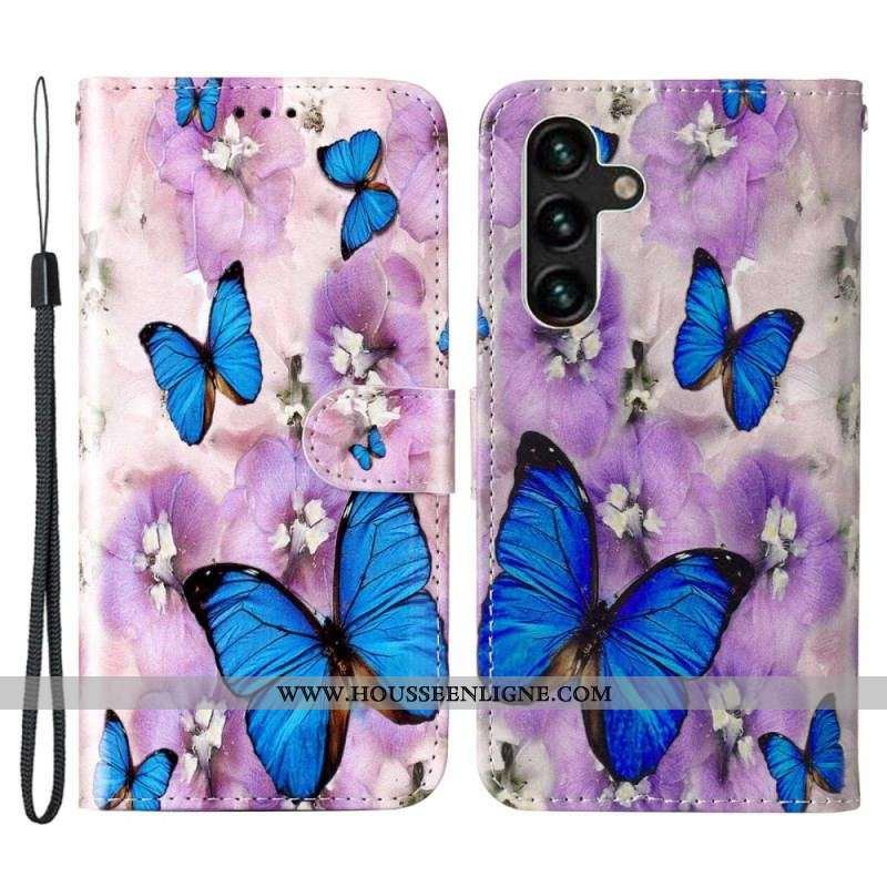 Housse Samsung Galaxy S23 5G Papillons Colorés à Lanière