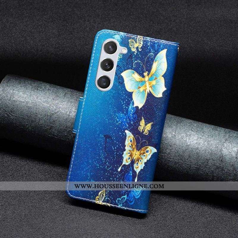 Housse Samsung Galaxy S23 5G Papillons Dorés