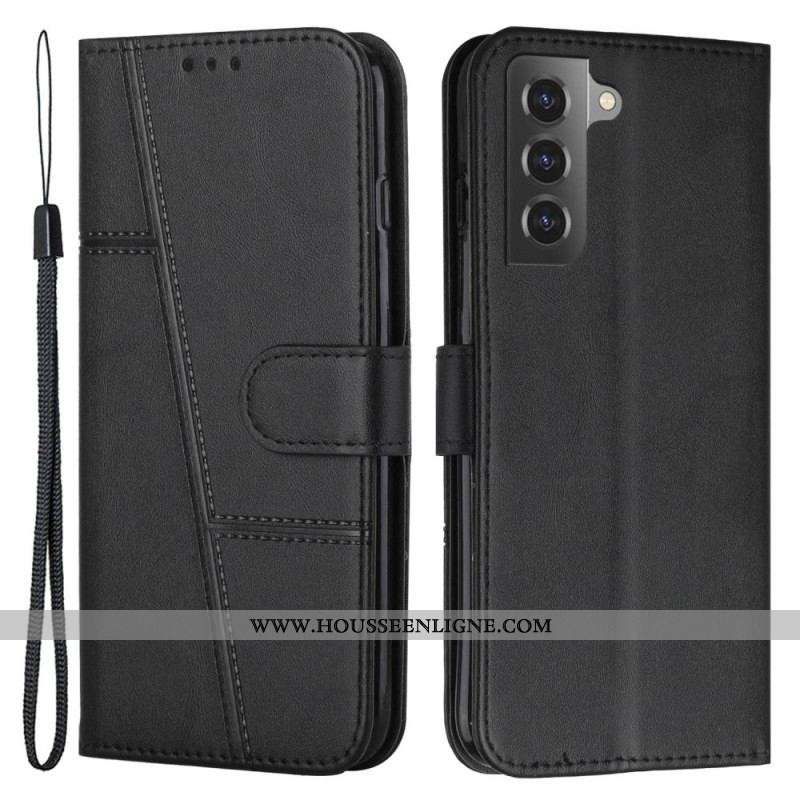 Housse Samsung Galaxy S23 5G Style Cuir Géométrique à Lanière