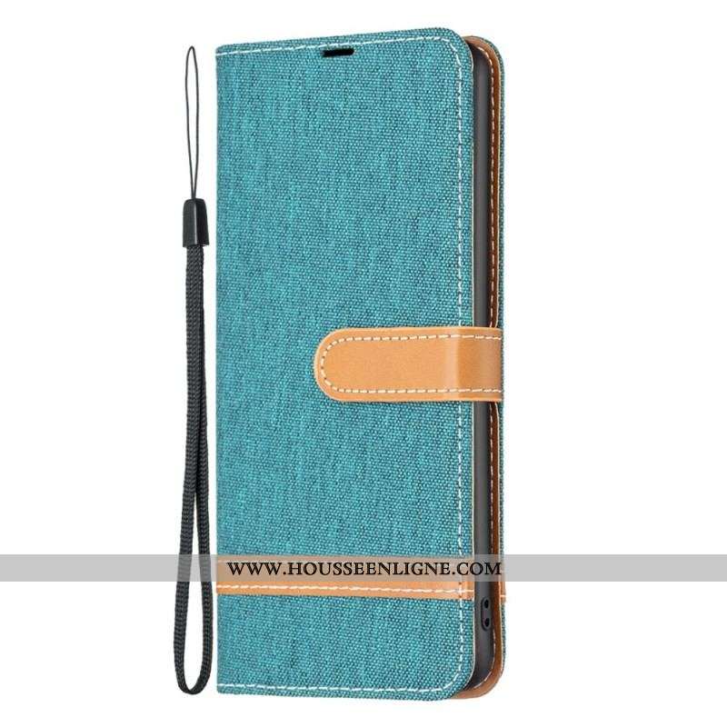 Housse Samsung Galaxy S23 5G Tissu et Effet Cuir à Lanière