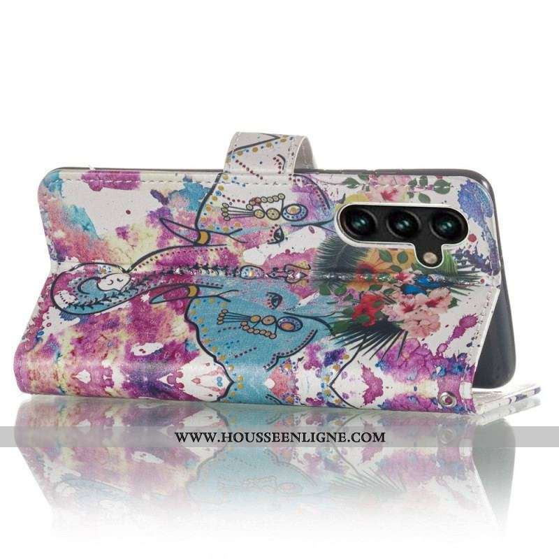 Housse Samsung Galaxy S23 5G Éléphant Tribal à Lanière