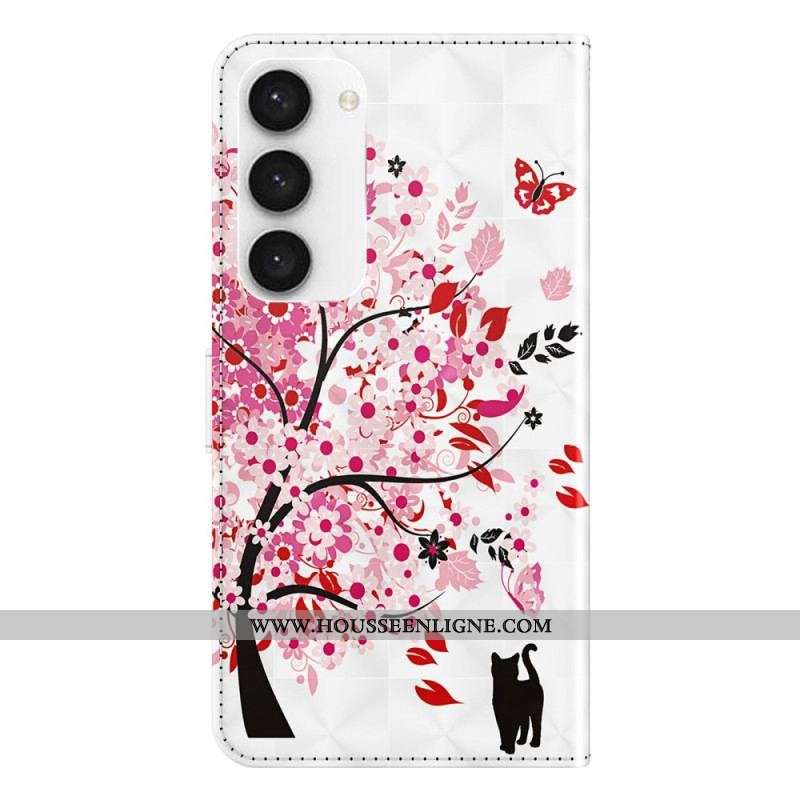 Housse Samsung Galaxy S23 Plus 5G Arbre et Chat à Lanière