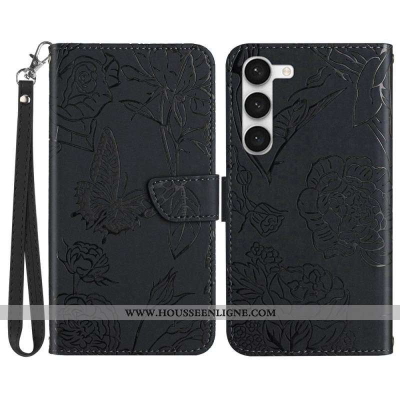 Housse Samsung Galaxy S23 Plus 5G Papillon avec Lanière
