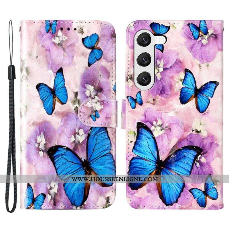 Housse Samsung Galaxy S23 Plus 5G Papillons Colorés à Lanière