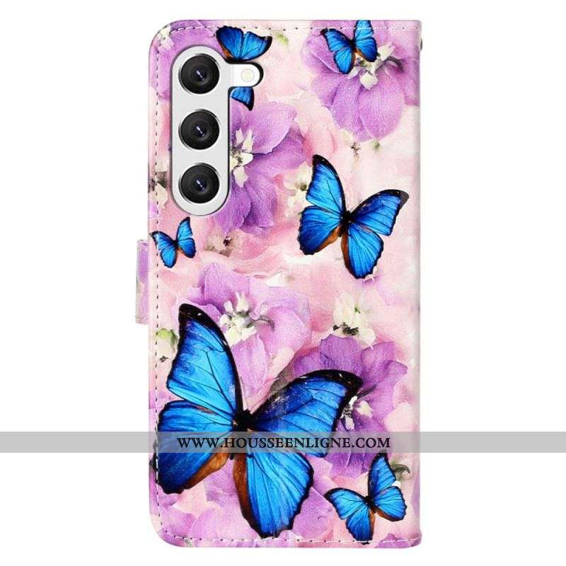 Housse Samsung Galaxy S23 Plus 5G Papillons Colorés à Lanière
