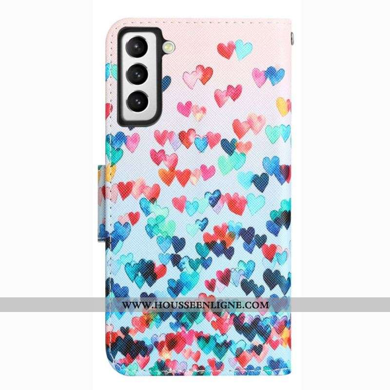 Housse Samsung Galaxy S23 Plus 5G Que des Coeurs à Lanière