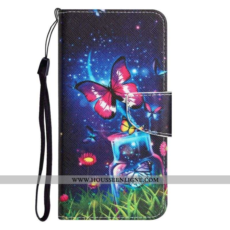 Housse Samsung Galaxy S23 Plus 5G Que des Papillons à Lanière