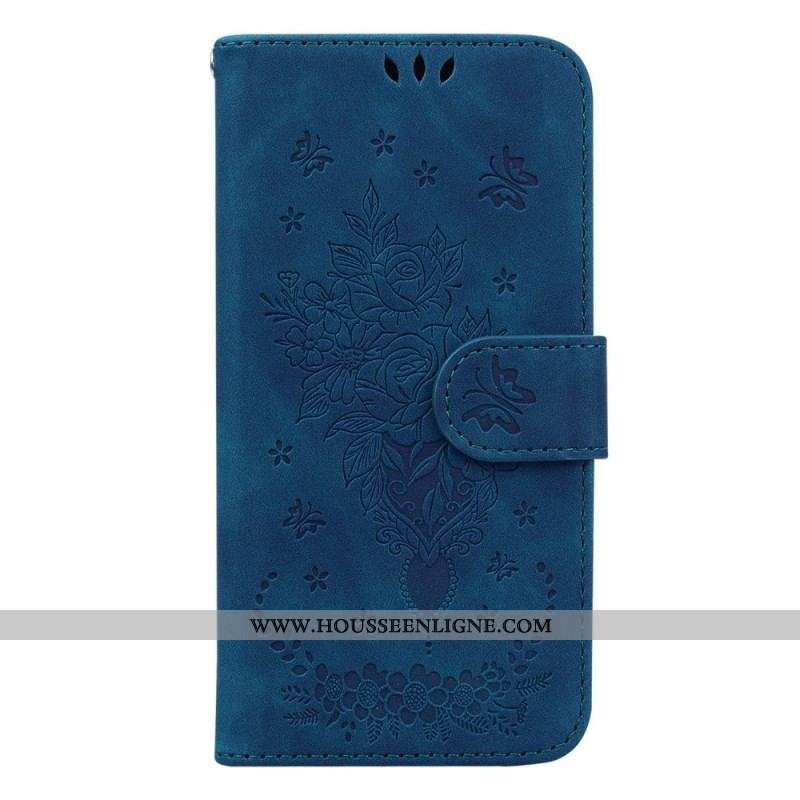 Housse Samsung Galaxy S23 Plus 5G Roses et Papillons à Lanière