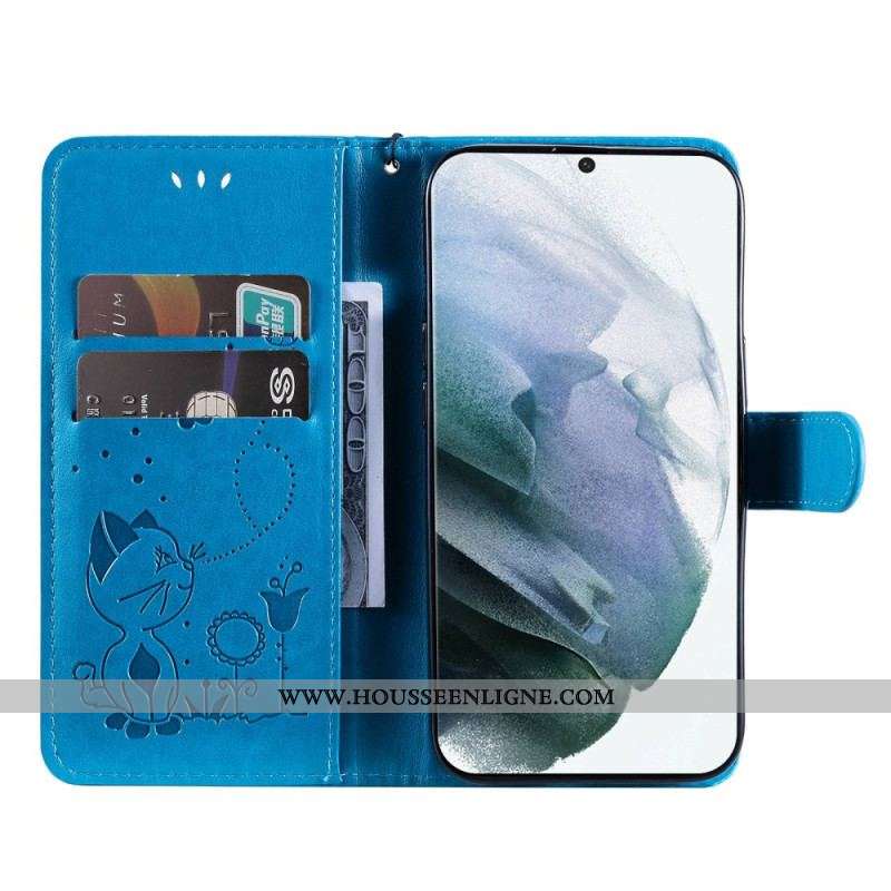 Housse Samsung Galaxy S23 Ultra 5G Chat et Abeilles à Lanière