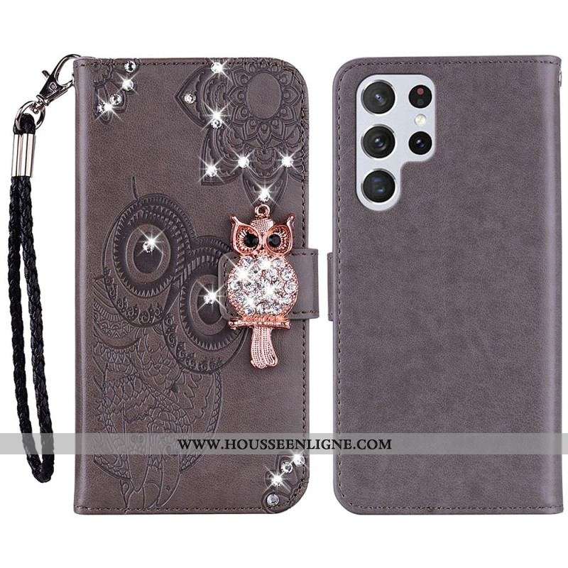 Housse Samsung Galaxy S23 Ultra 5G Hibou Mandala et Breloque
