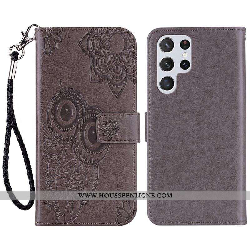 Housse Samsung Galaxy S23 Ultra 5G Hibou Mandala et Lanière