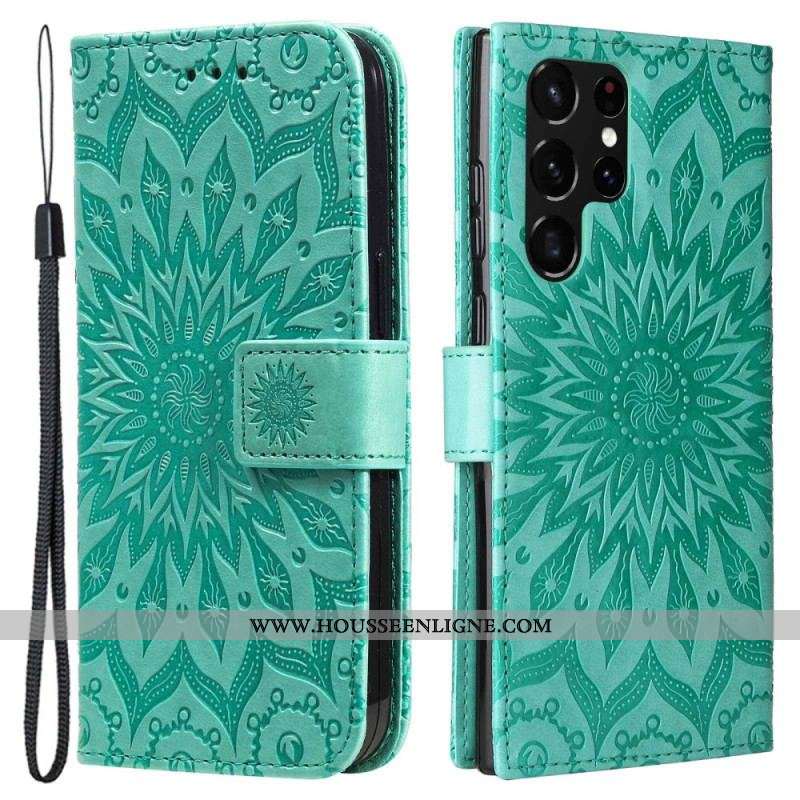 Housse Samsung Galaxy S23 Ultra 5G Mandala Soleil avec Lanière
