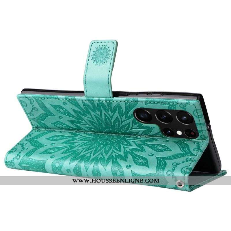 Housse Samsung Galaxy S23 Ultra 5G Mandala Soleil avec Lanière