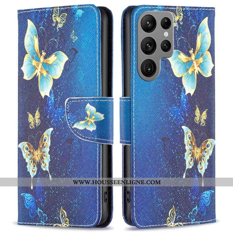 Housse Samsung Galaxy S23 Ultra 5G Papillons Dorés