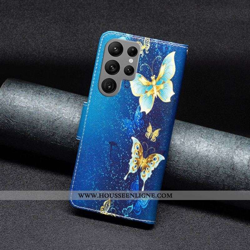 Housse Samsung Galaxy S23 Ultra 5G Papillons Dorés
