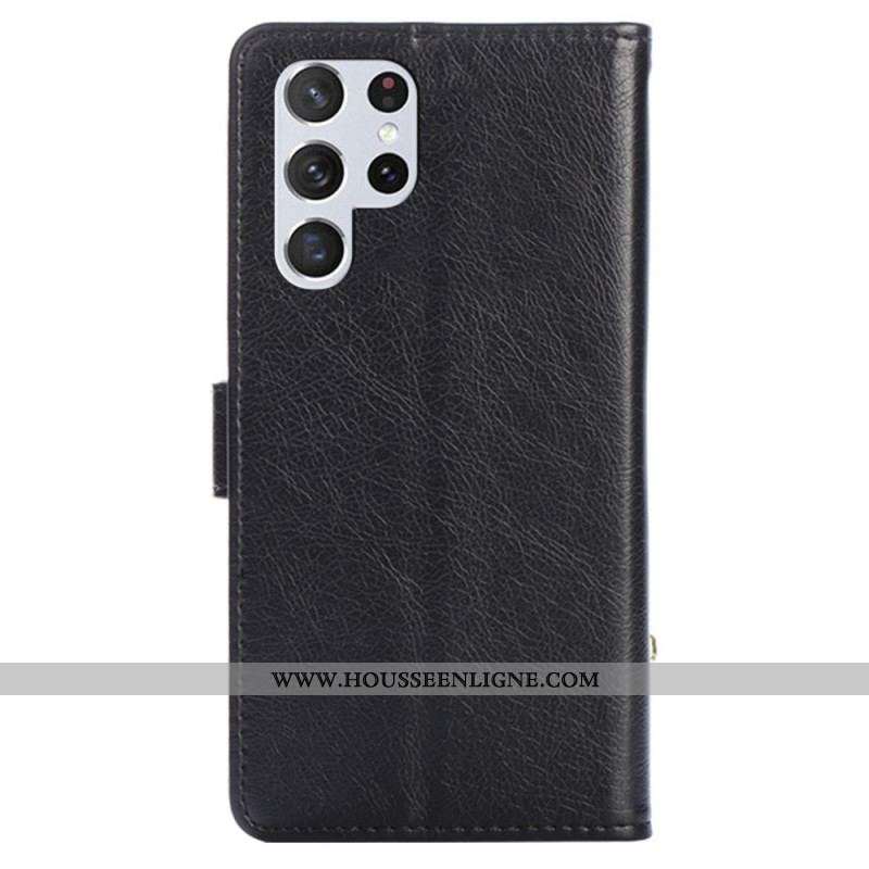 Housse Samsung Galaxy S23 Ultra 5G Porte-Monnaie Frontal et Lanière