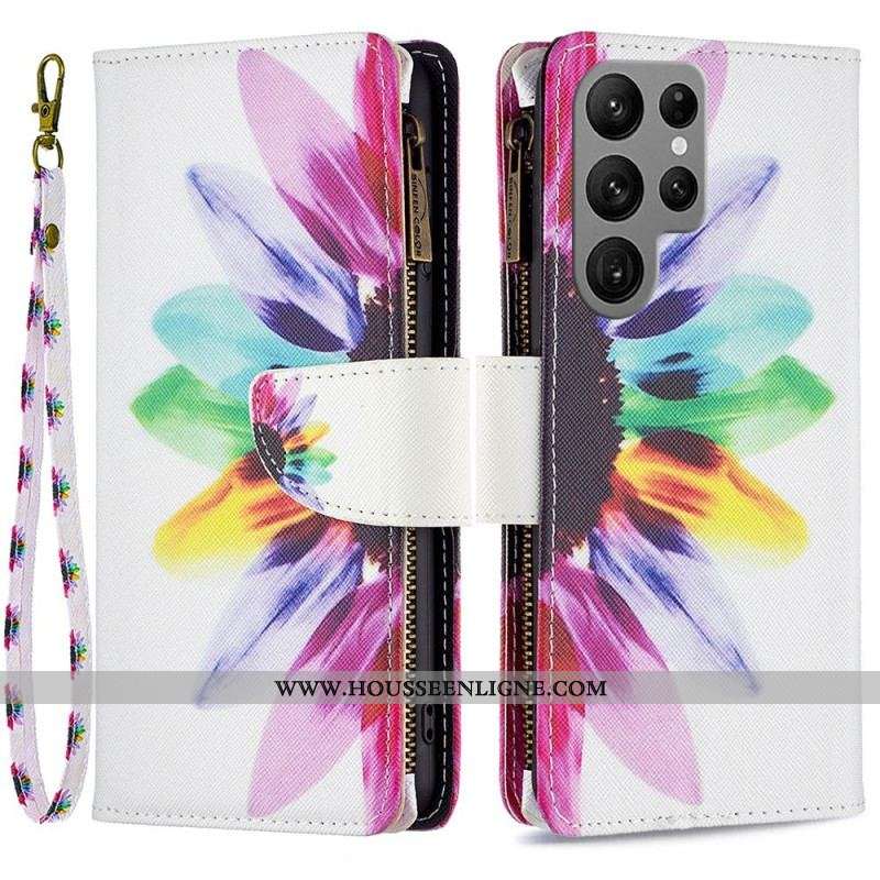 Housse Samsung Galaxy S23 Ultra 5G Portefeuille Fleur