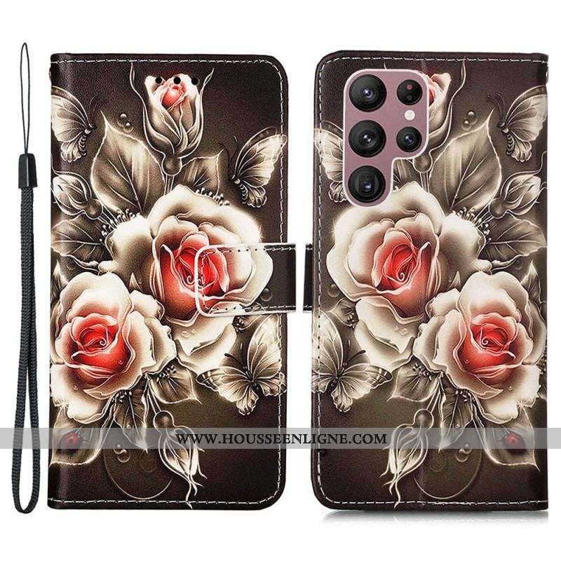 Housse Samsung Galaxy S23 Ultra 5G Roses Dorées