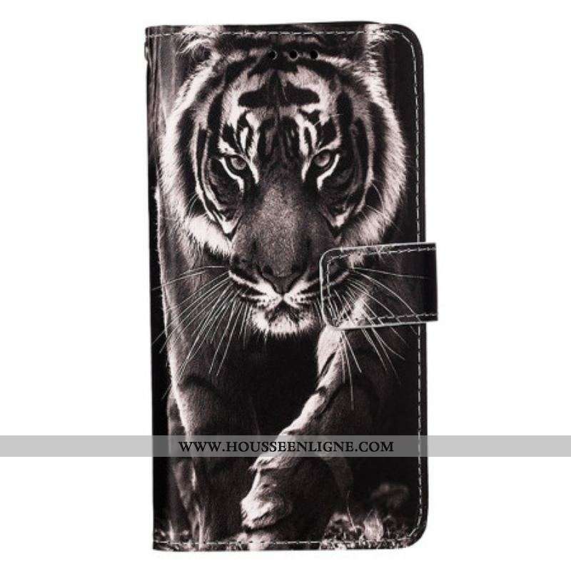 Housse Samsung Galaxy S23 Ultra 5G Tigre de Nuit à Lanière