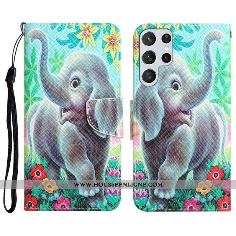 Housse Samsung Galaxy S23 Ultra 5G Éléphant à Lanière