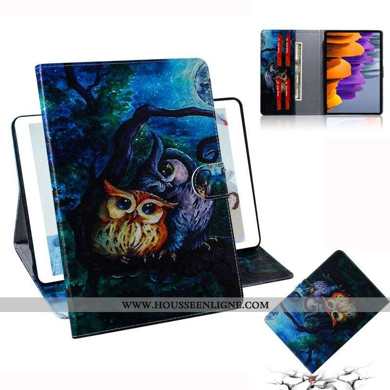 Housse Samsung Galaxy Tab S8 / Tab S7 Peinture Hiboux