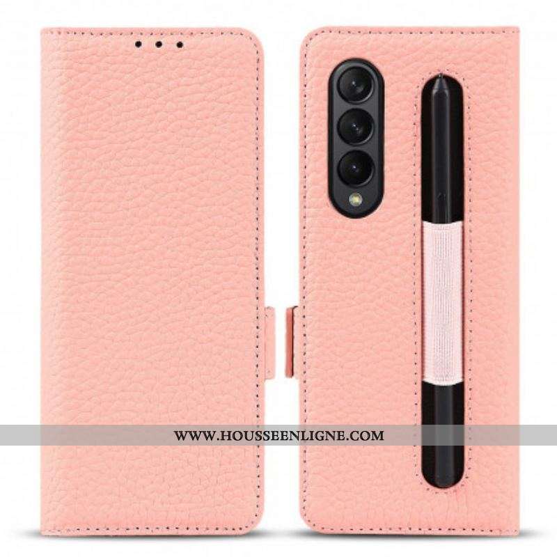 Housse Samsung Galaxy Z Fold 3 5G Cuir Litchi Véritable