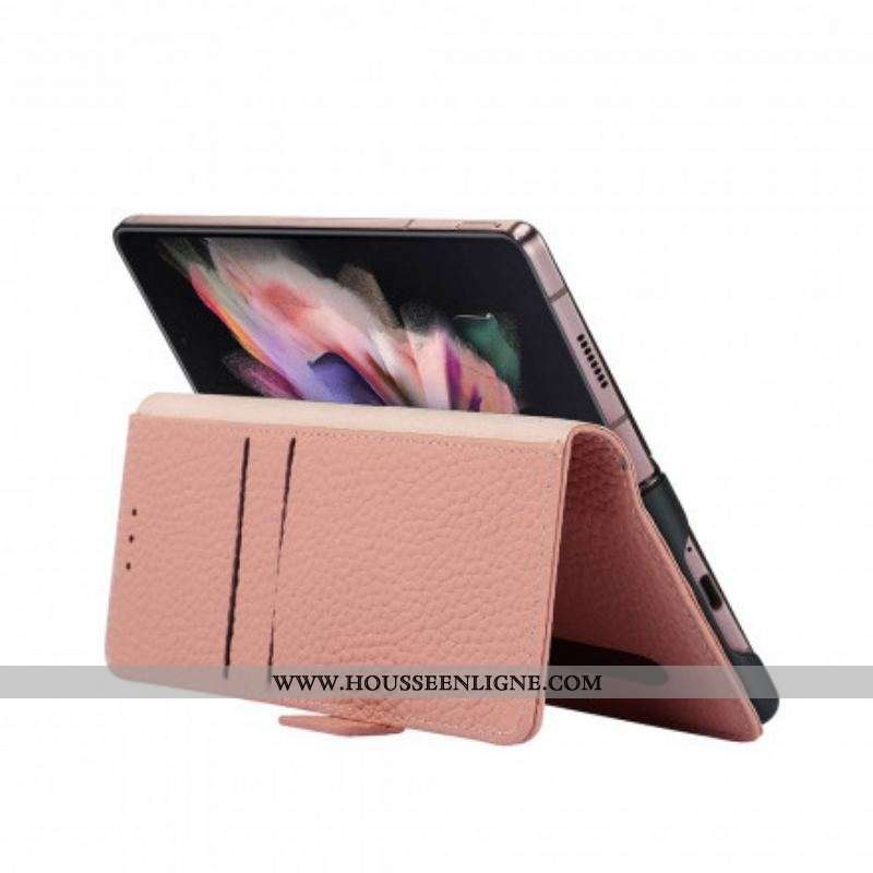 Housse Samsung Galaxy Z Fold 3 5G Cuir Litchi Véritable