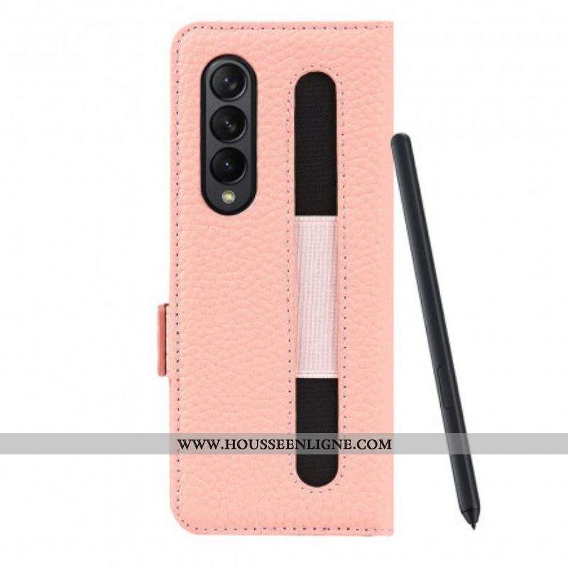 Housse Samsung Galaxy Z Fold 3 5G Cuir Litchi Véritable